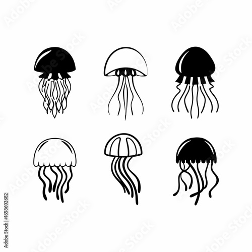 Set of jellyfish vector illustration isolated on white background simple jellyfish icons