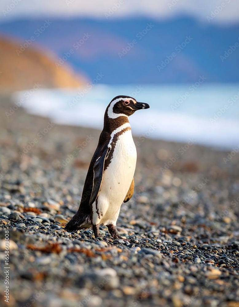 Naklejka premium Penguin on a pebble beach