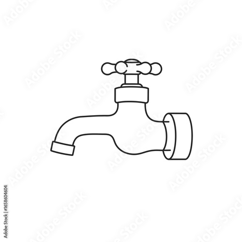 Simple Outline Illustration of a Water Tap Black and White