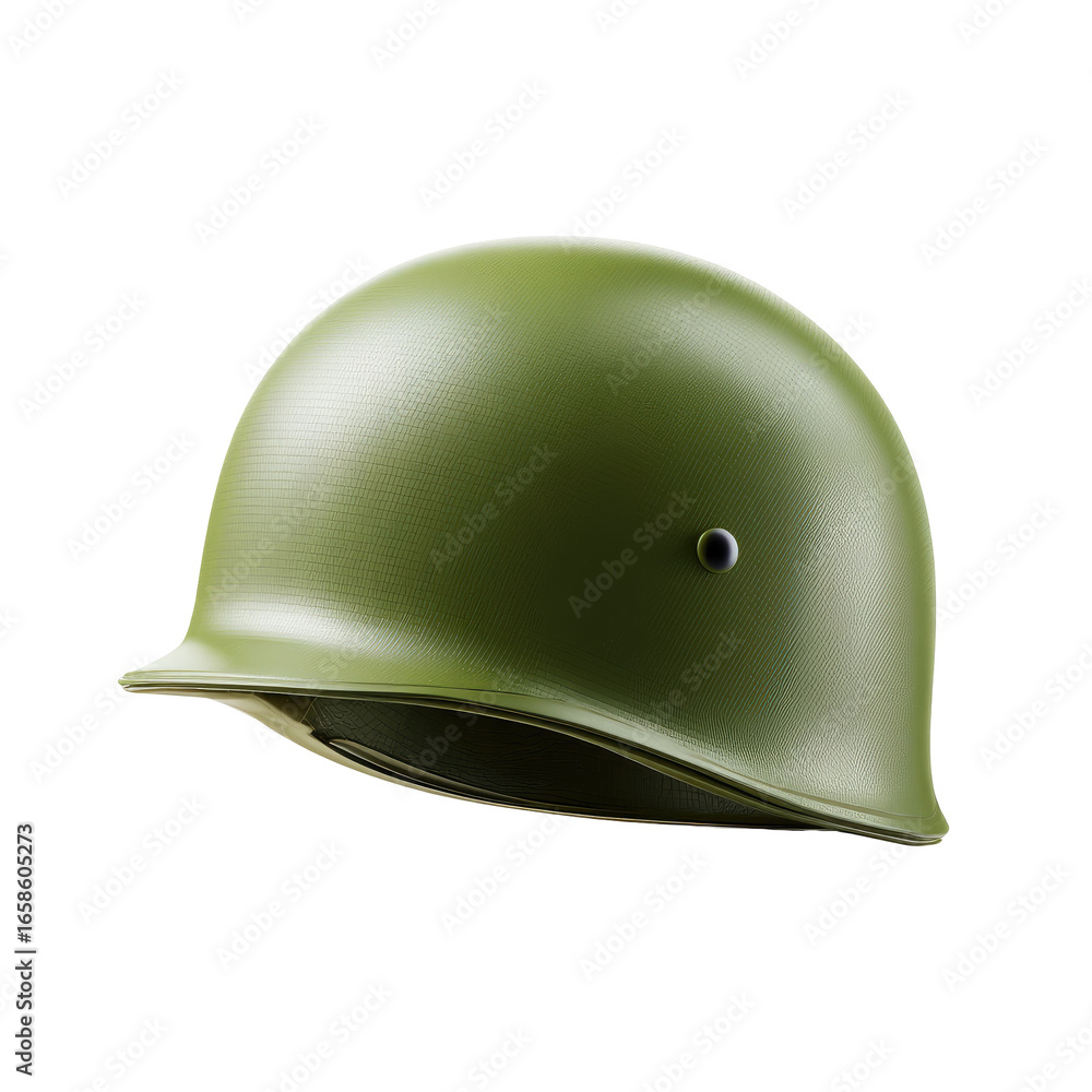 Fototapeta premium Olive-drab military helmet, angled view, smooth finish