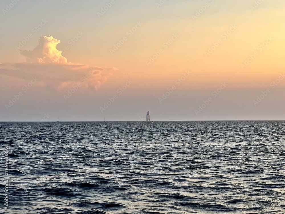 Obraz premium yachts at sea at sunset