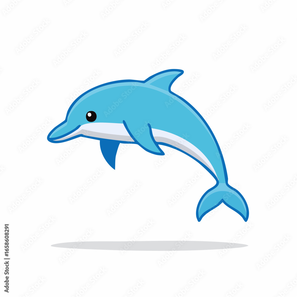 Fototapeta premium Jumping dolphin cartoon illustration, aquatic animal, marine mammal design, cheerful icon