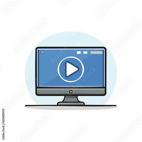 Digital computer screen displaying a play button icon for video playback.