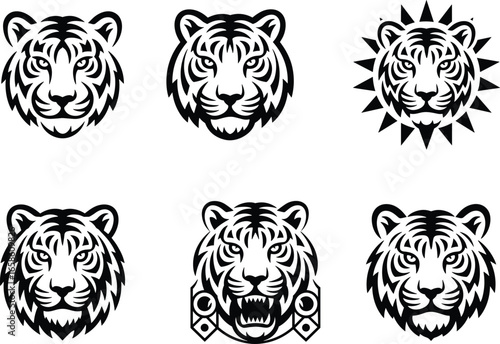 Tiger head vector, wild animal face, black white tiger illustration, tribal style icon, fierce predator clipart, graphic SVG design