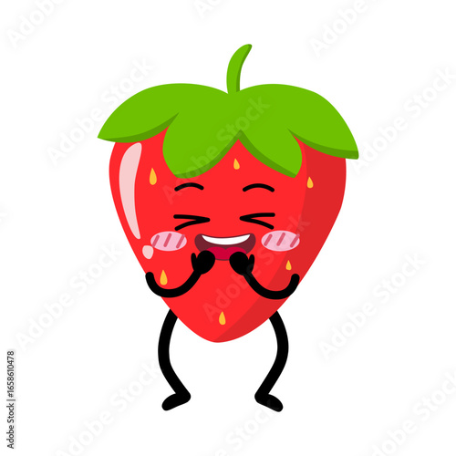 Cute Hand Drawn Shy Strawberry Blushing
