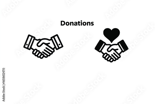 Donations and Charity Icon Handshake Symbols Helping People and Community Support Together in Solidarity