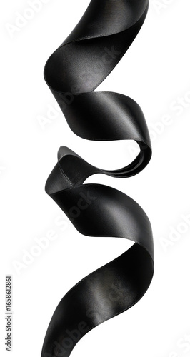 Black ribbon, elegantly curved, against a black background