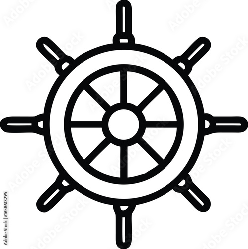 Ship Wheel Outline Vector Icon Nautical Steering Helm Symbol Mark Illustration for Marine Sailing, Ocean and Navigation Design