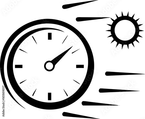 Fast Time, Speed, Haste, Clock, Sun Vector Illustration of Urgent Time Management Concept