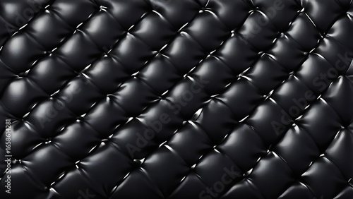 Tufted Black Leather Surface with Diamond Quilting – Luxury Texture for Furniture and Interiors.
