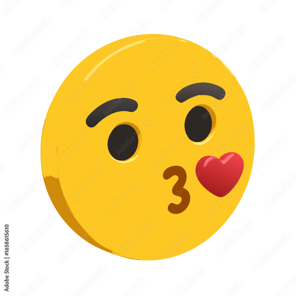 Fototapeta premium 3D Rendering kissing emoji isolated on white background.Yellow glass sphere with winking kissing emoji face icon