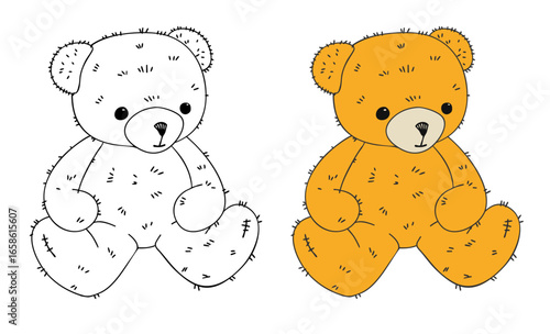Little, cute Teddy Bear. Can be used for coloring books, cards, educational materials, children’s design projects. Simple vector hand drawn illustration.