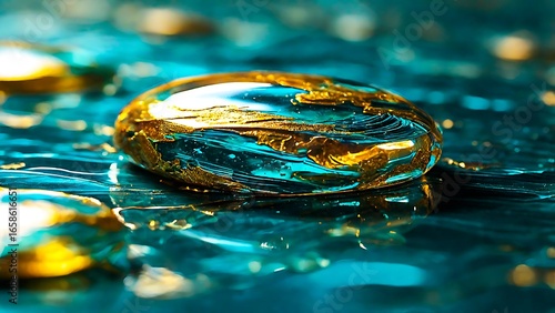 A Precious Blue and Golden Gemstone in The Blue Background.