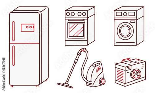 Clean outline icons for home appliances and electronics