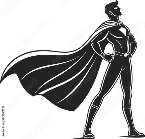 Superhero Black and White Icon Vector Illustration Isolated Minimal Silhouette Symbol for Hero, Power, Justice, and Comics Design