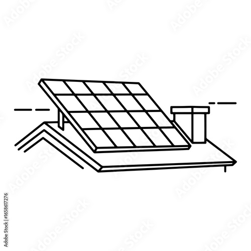 Vector drawing of a solar energy solution for a modern home. It is suitable for websites or blogs on green energy, energy saving and technological innovation.