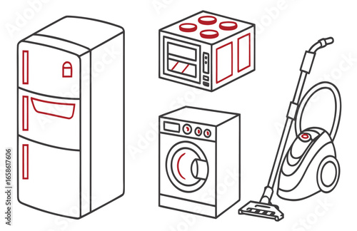 Clean outline icons for various home appliances and devices