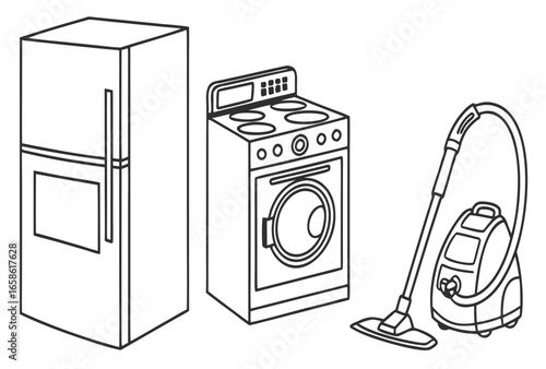 Modern outline icons for home appliances and electronics
