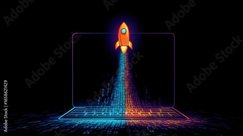 A futuristic rocket launch symbolizing AI agent growth and the future of AGI technology and ASI superintelligence for agentic autonomy