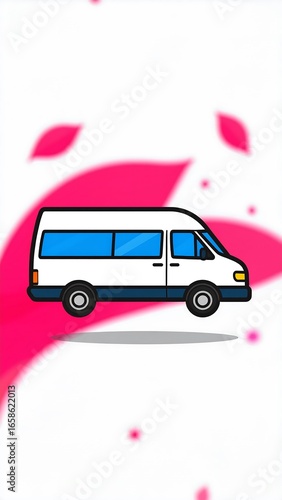 Simple white van illustration on pink background
