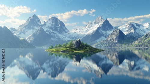 Wallpaper Mural Serene alpine lake reflecting snowy peaks. Torontodigital.ca