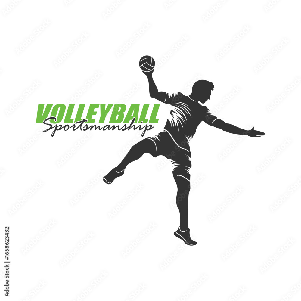 Obraz premium Volleyball Player Logo Design Vector. Silhouette Volleyball Man Player Template Illustration