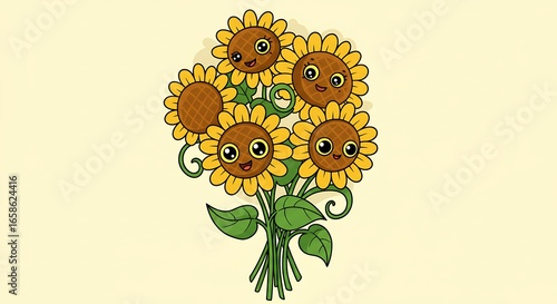 Fotografie Cheerful Cartoon Sunflower Bouquet
