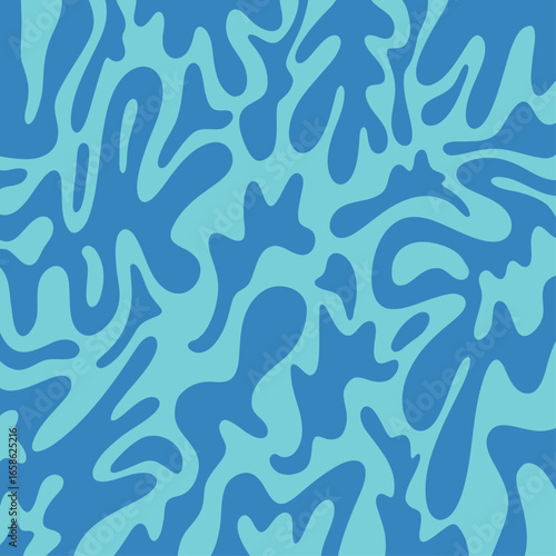 Minimalist Liquid Pattern with Organic Shapes. Modern Vector Illustration 70s design in Blue Palette