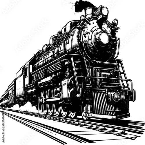 Vintage Train on the Tracks: A majestic vintage train steams down the tracks, showcasing a beautiful piece of transport history.