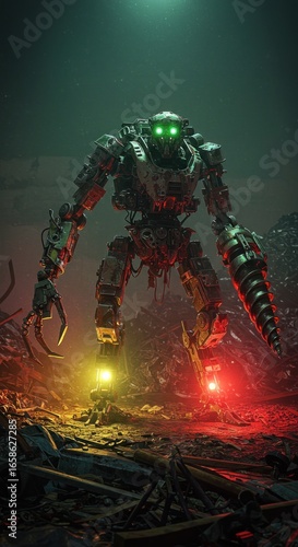 Giant robot in a junkyard