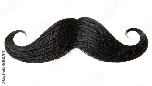 Classic black handlebar mustache isolated on transparent background