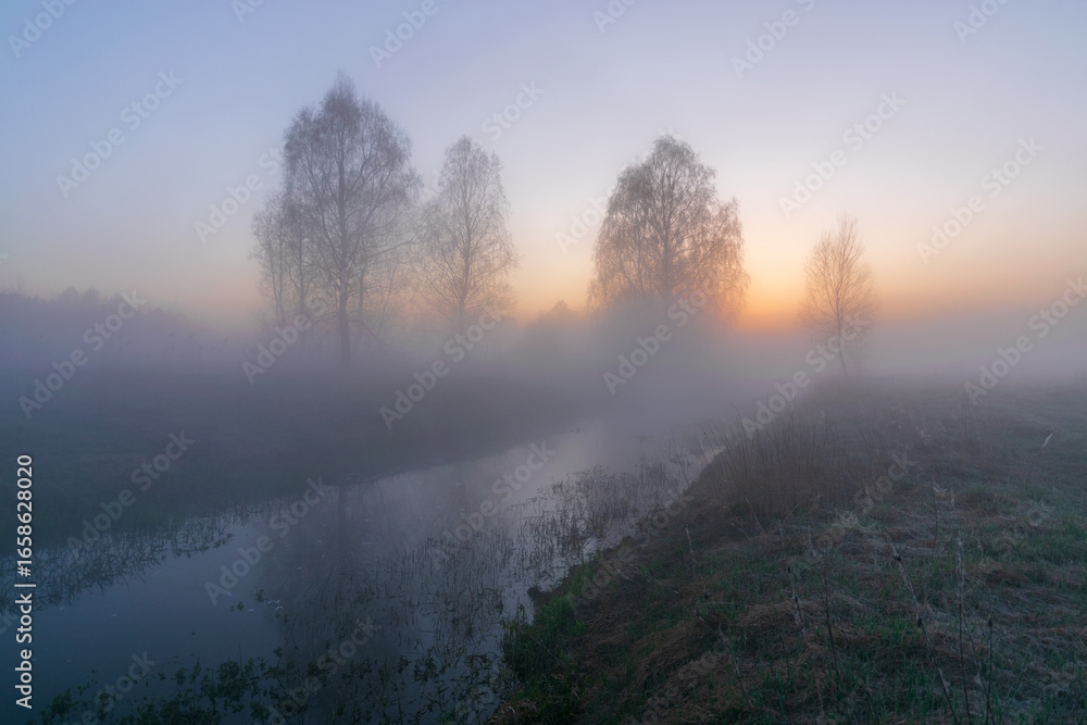 Fototapeta premium morning mist over the river at sunrise
