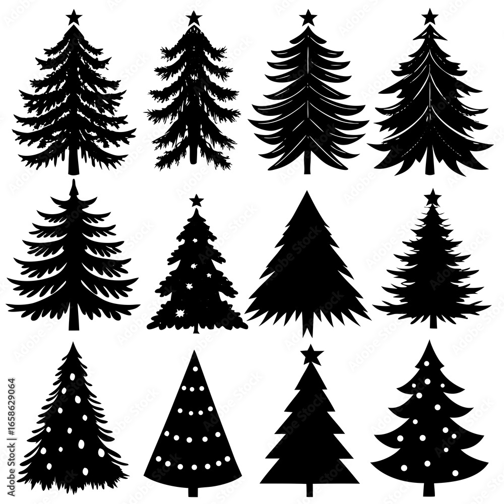 Obraz premium Set Of Silhouette Christmas Tree, Silhouette Christmas Tree Set, Silhouette Christmas Tree Vector, Silhouette Christmas Tree Vector, Christmas Tree Silhouette Vector 