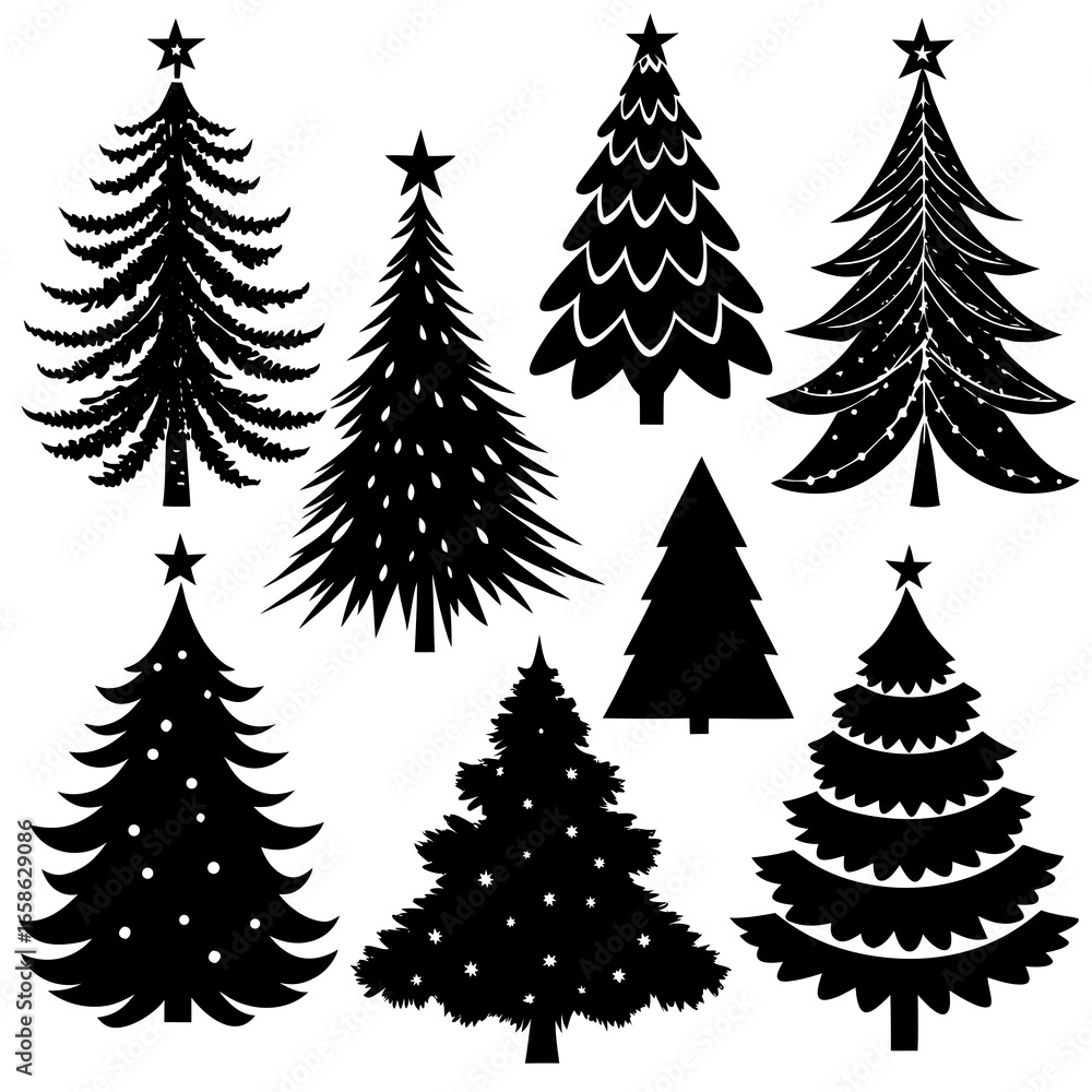 Obraz premium Set Of Silhouette Christmas Tree, Silhouette Christmas Tree Set, Silhouette Christmas Tree Vector, Silhouette Christmas Tree Vector, Christmas Tree Silhouette Vector 