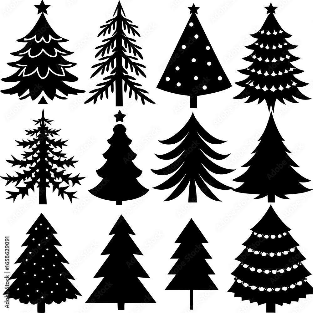 Obraz premium Set Of Silhouette Christmas Tree, Silhouette Christmas Tree Set, Silhouette Christmas Tree Vector, Silhouette Christmas Tree Vector, Christmas Tree Silhouette Vector 