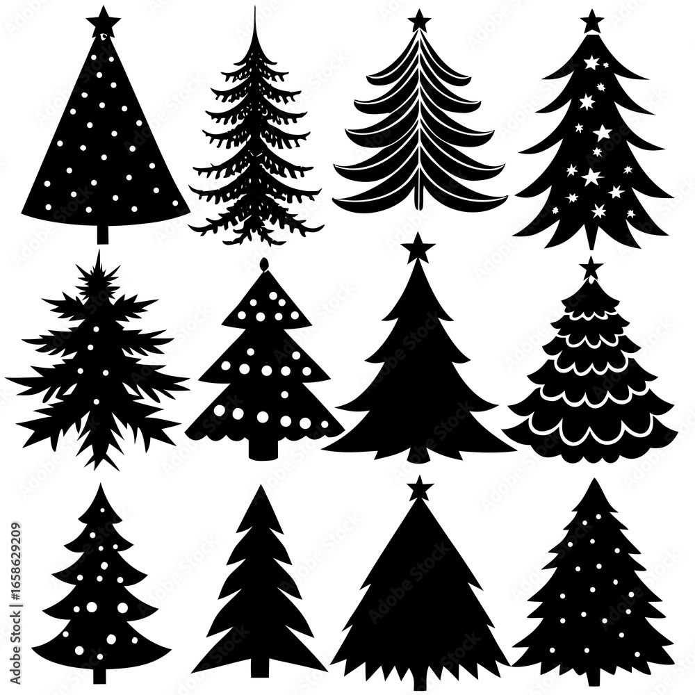 Obraz premium Set Of Silhouette Christmas Tree, Silhouette Christmas Tree Set, Silhouette Christmas Tree Vector, Silhouette Christmas Tree Vector, Christmas Tree Silhouette Vector 