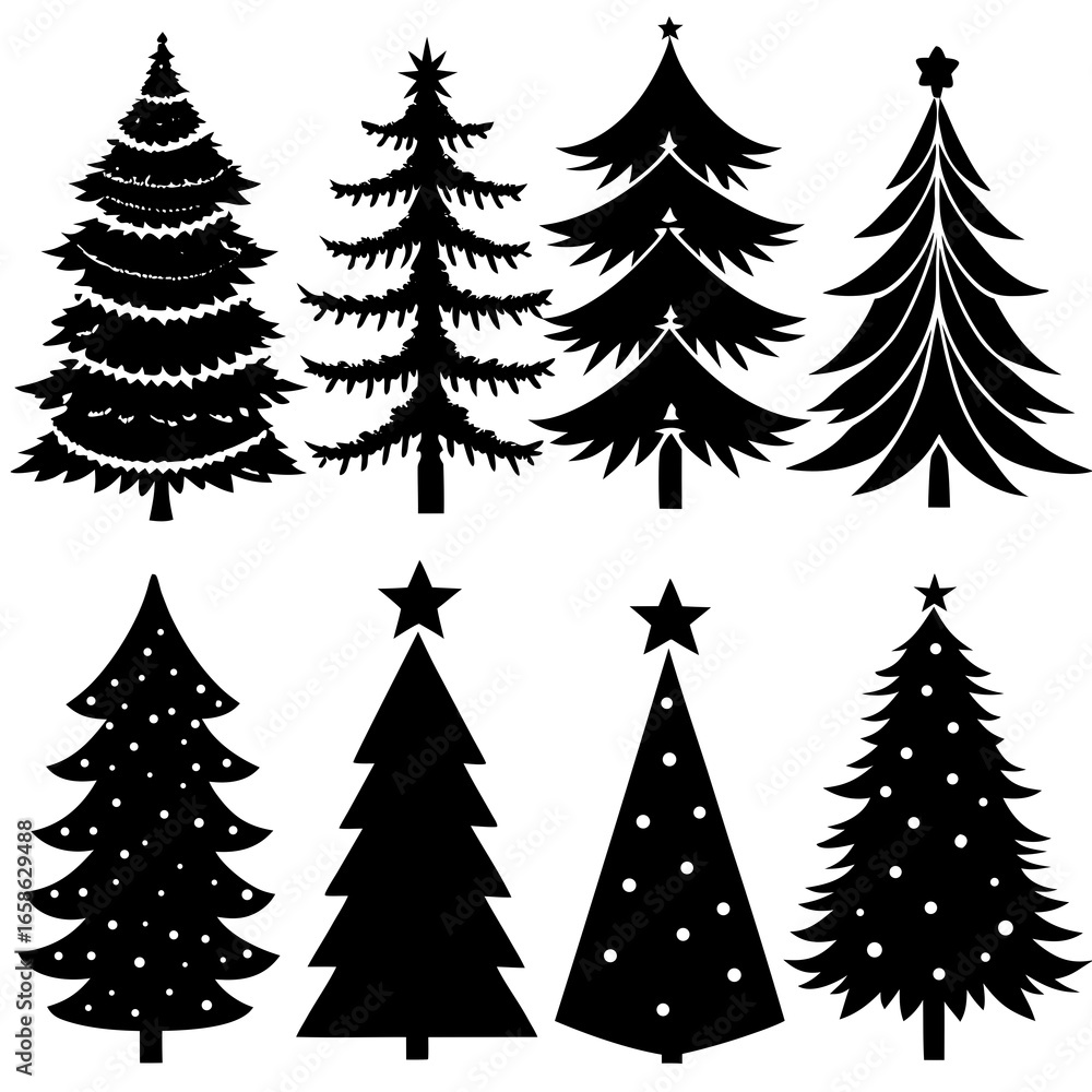Fototapeta premium Set Of Silhouette Christmas Tree, Silhouette Christmas Tree Set, Silhouette Christmas Tree Vector, Silhouette Christmas Tree Vector, Christmas Tree Silhouette Vector 