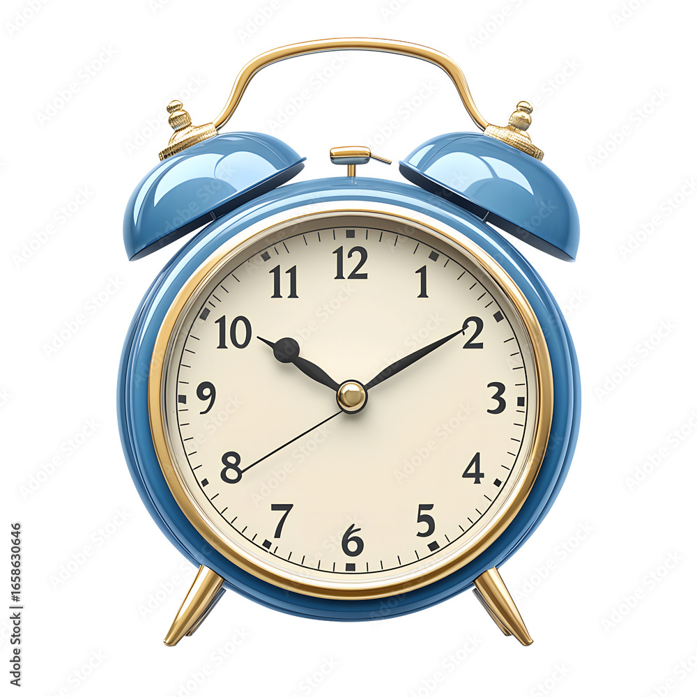 Blue Twin Bell Alarm Clock with Gold Accents PNG Isolated on Black time vintage Blue Twin Bell Alarm Clock with Gold Accents PNG Isolated on Black time vintage