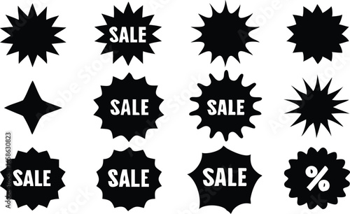 Set of sale stickers and price tags with starbursts and quality labels