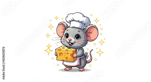 Chef Mouse Vector Adorable Cartoon Mouse with Cheese in Cook's Hat Illustration