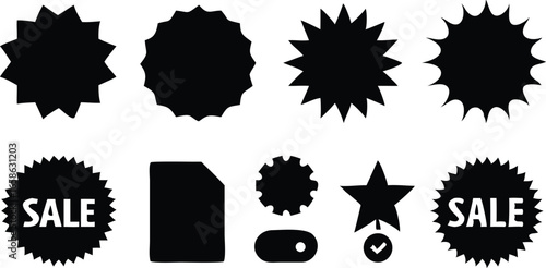 Collection of sale stickers and price tags with starbursts