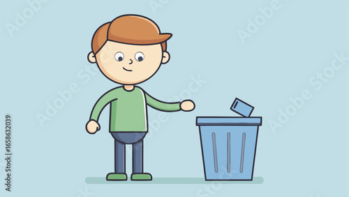 Boy recycling trash in a cartoon style