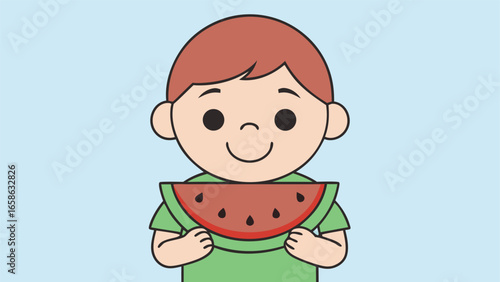 Child with watermelon on sunny day