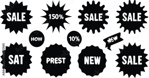 Collection of sale stickers and price tags with starburst designs