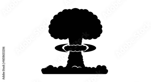 Nuclear Explosion Mushroom Cloud Black Silhouette on White Background depicting the destructive force of atomic warfare and its aftermath silhouette