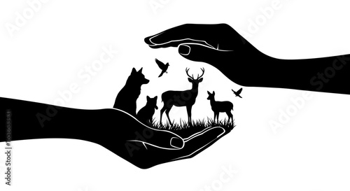 Protecting Wildlife with Care Hands Holding Animals in Silhouette