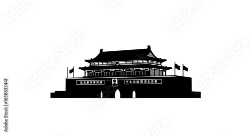 Tiananmen Square Gate of Heavenly Peace in Beijing China Landmark Silhouette The distinctive silhouette style emphasizes the architectural details and