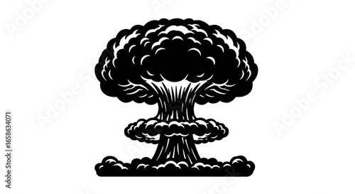 Atomic Bomb Explosion Cloud in Black and White Silhouette Style a Vector Illustration of Nuclear Detonation and its Aftermath silhouette