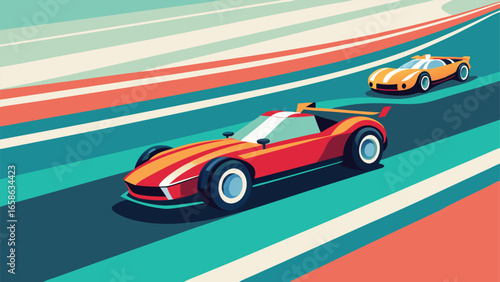 Vibrant racing cars on a colorful track