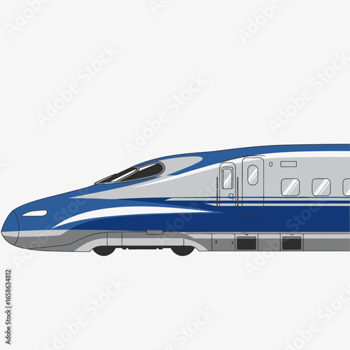 Sleek Blue and Grey High-Speed Train Car Vector Illustration, Modern Bullet Train Side View Graphics for Travel and Transportation Projects